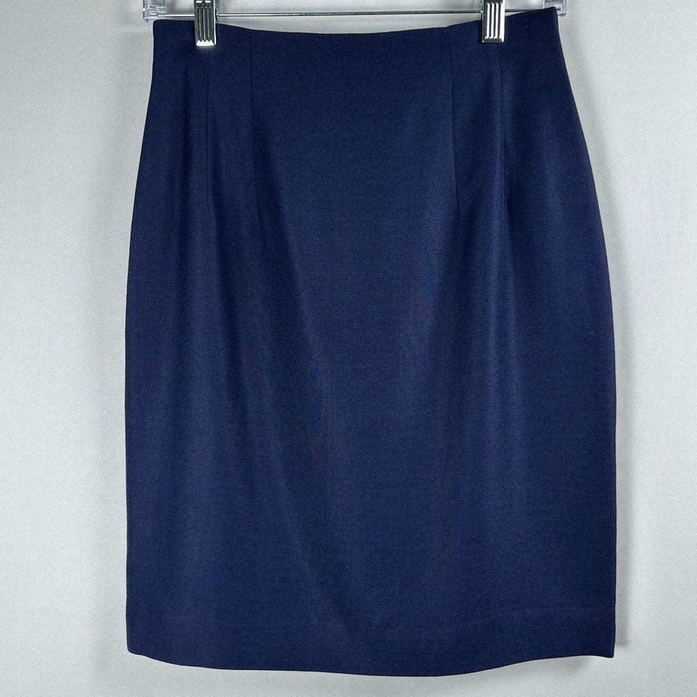 Charter Club Pencil Skirt Women 6P Navy Blue Linen Blend Lined Career Classic